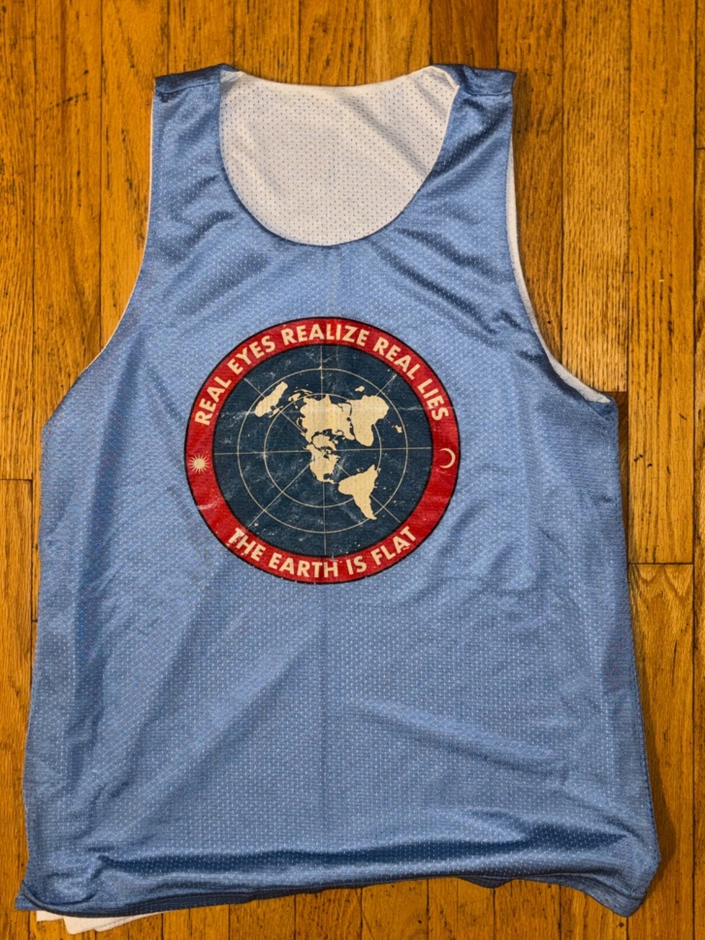 Flat Earth Reversible Mesh Tank Top Jersey - Sky Blue & White - Large